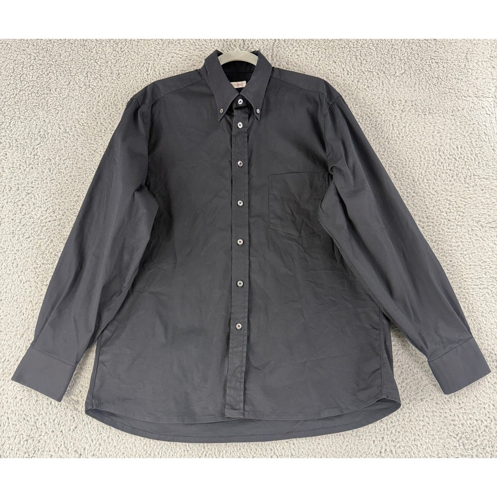 Ascot Chang Dress Shirt Mens XL Black Cotton Blend Button Down Long Sleeve